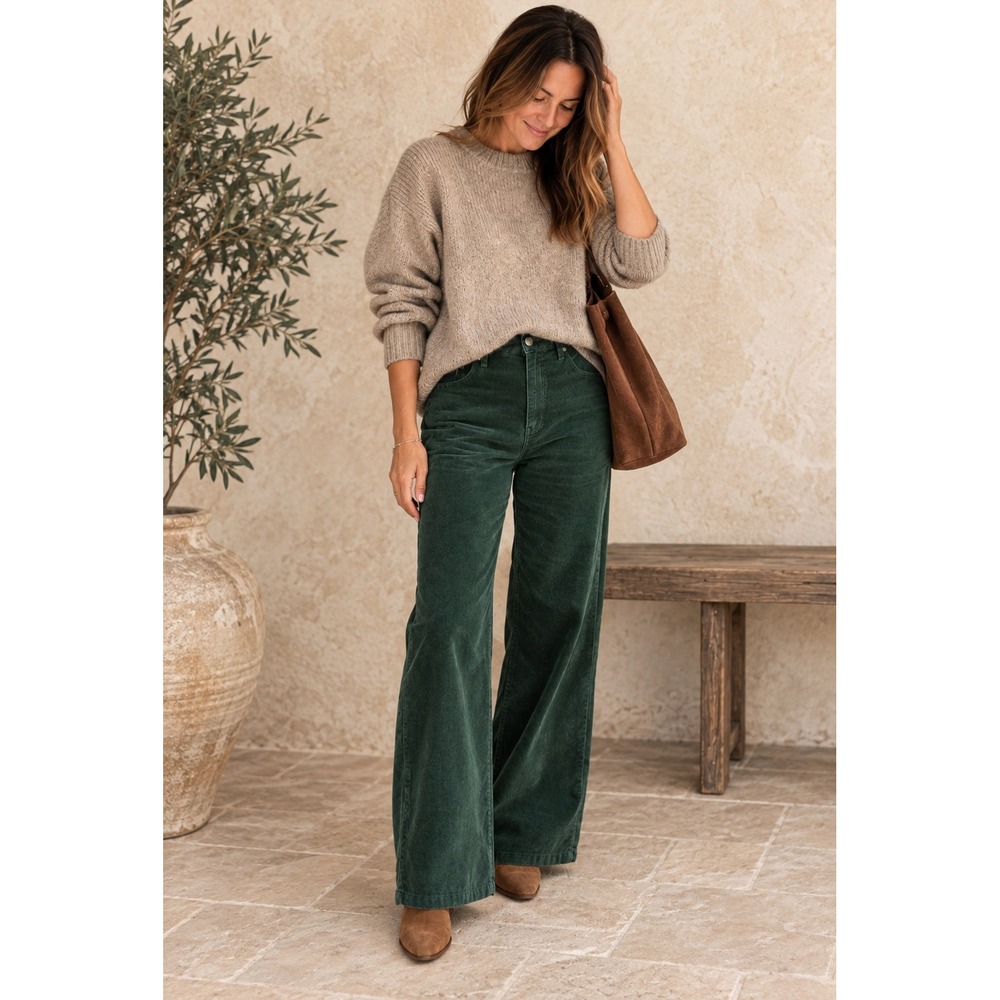 Madewell The Perfect Vintage Wide-Leg Corduroy Pants Forest Green High Rise 27
